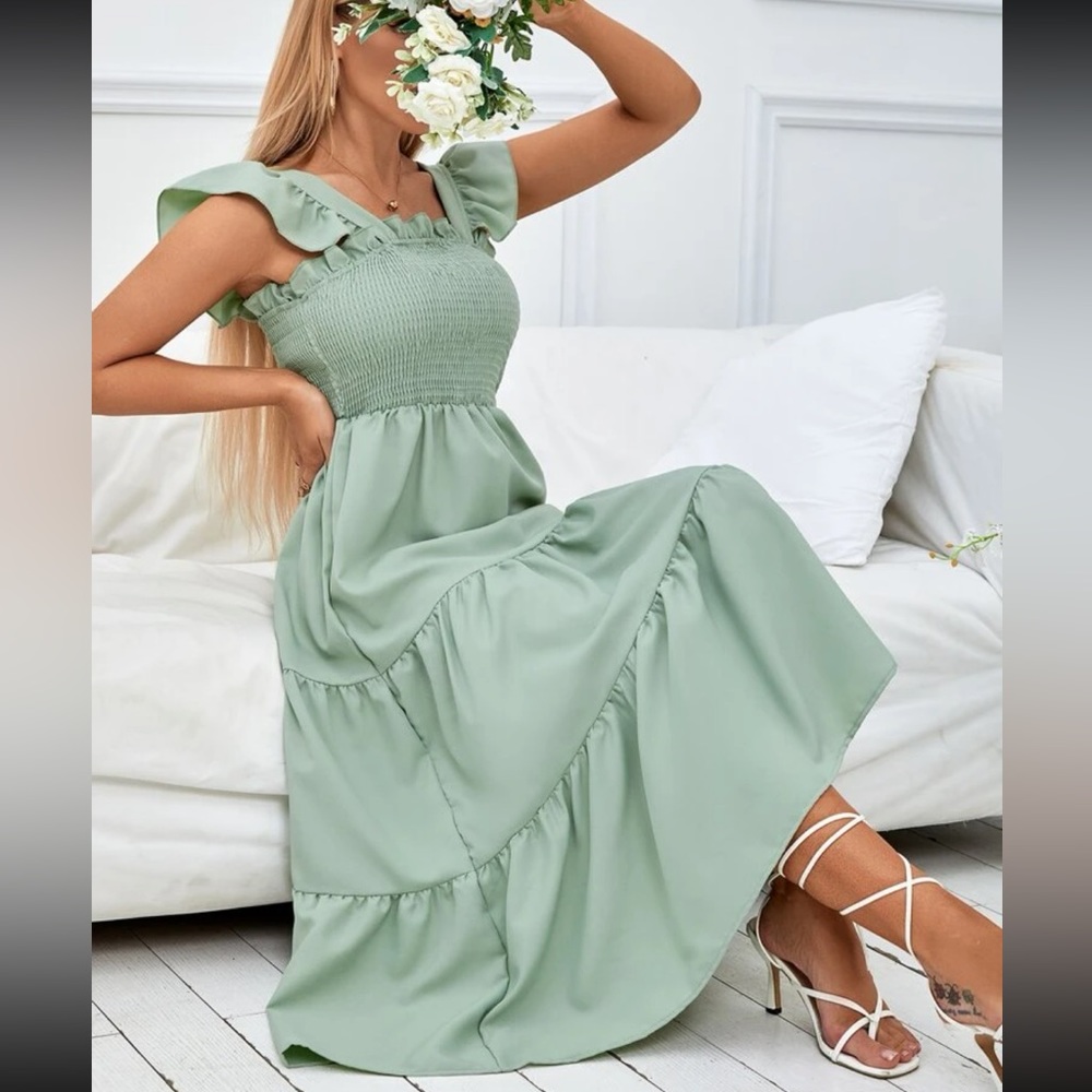 Smocked Shirred Ruffle Sleeve Dress - Picture 6 of 12